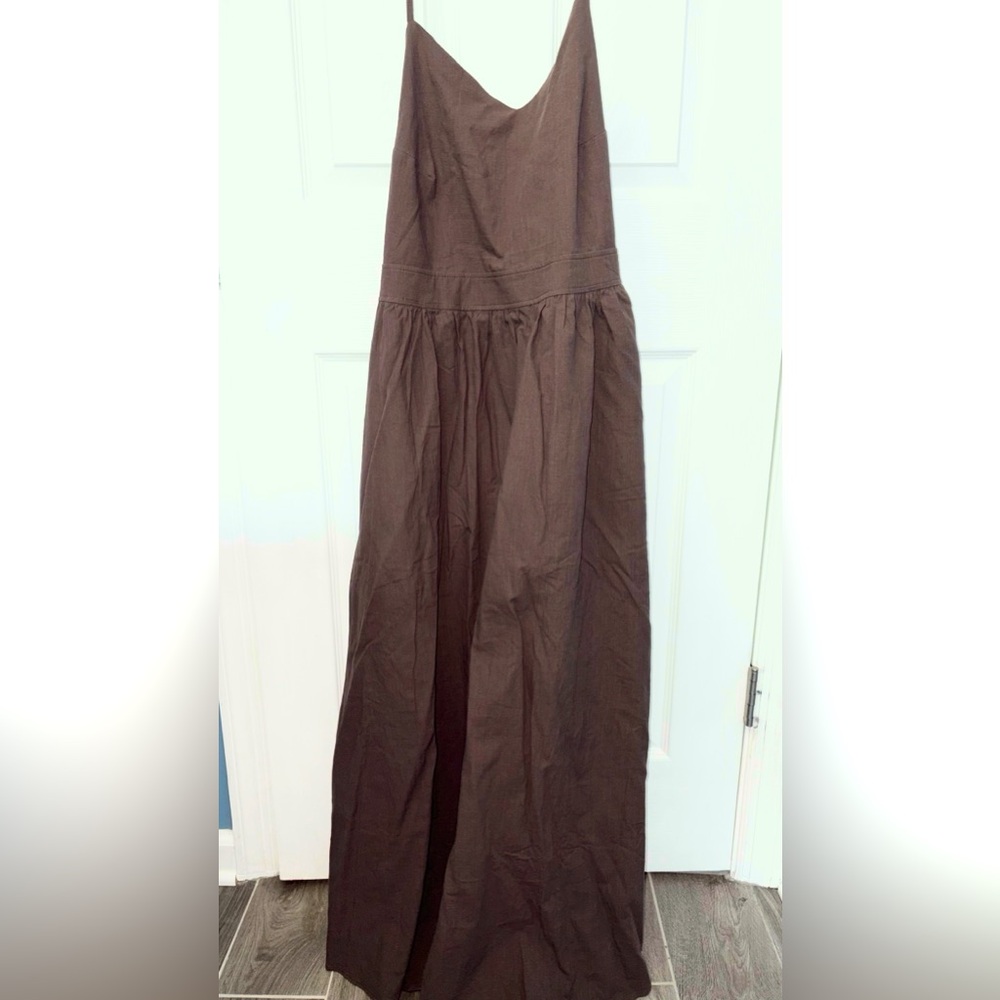 Brown Textured Dress with Gathered Detail (NEW)